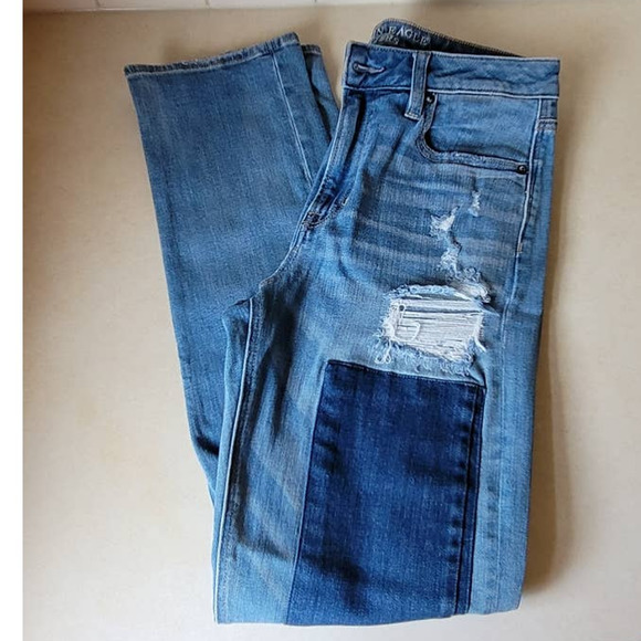 American Eagle Stretch Distressed Two-Tone Skinny Jeans Size 8 Regular - Picture 2 of 5